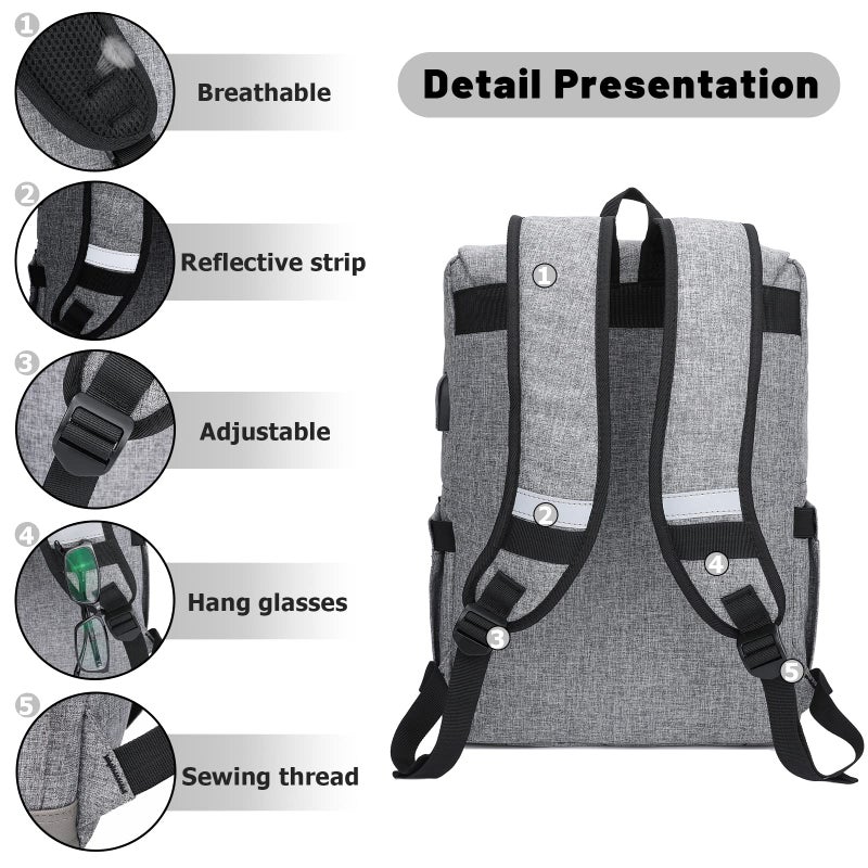 HFSX Vintage Backpack Anti Theft Laptop Backpack Men Women Business Travel Computer Backpack College Bookbag Stylish Water Resistant Vintage Backpack with USB Port Fits 15.6 Inch Laptop Grey - Image 5